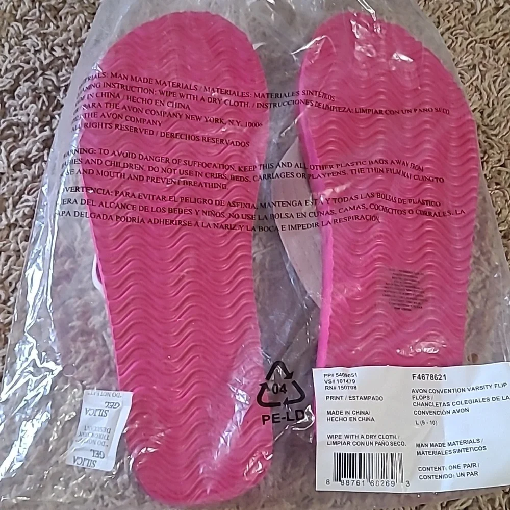 Avon Pink and White Flip Flops Sizs LARGE 9-10 - Picture 6 of 6